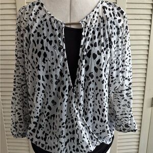 Women's Black and White Leopard Print Top
